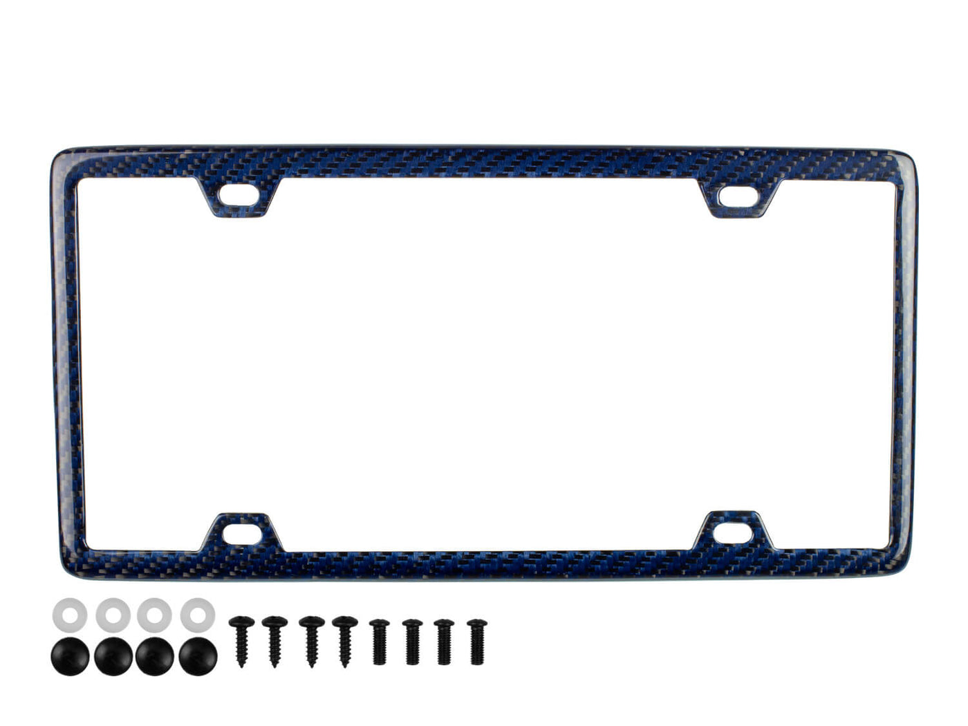 Carbon Fiber / Blue Aramid Fiber License Plate Frame - 4 Holes Minimal