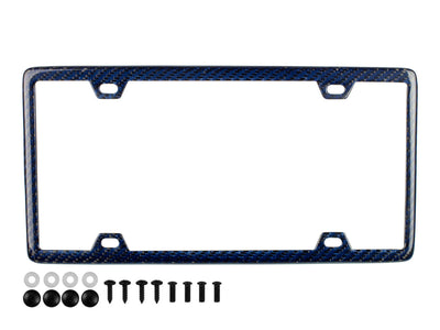 Carbon Fiber / Blue Aramid Fiber License Plate Frame - 4 Holes Minimal