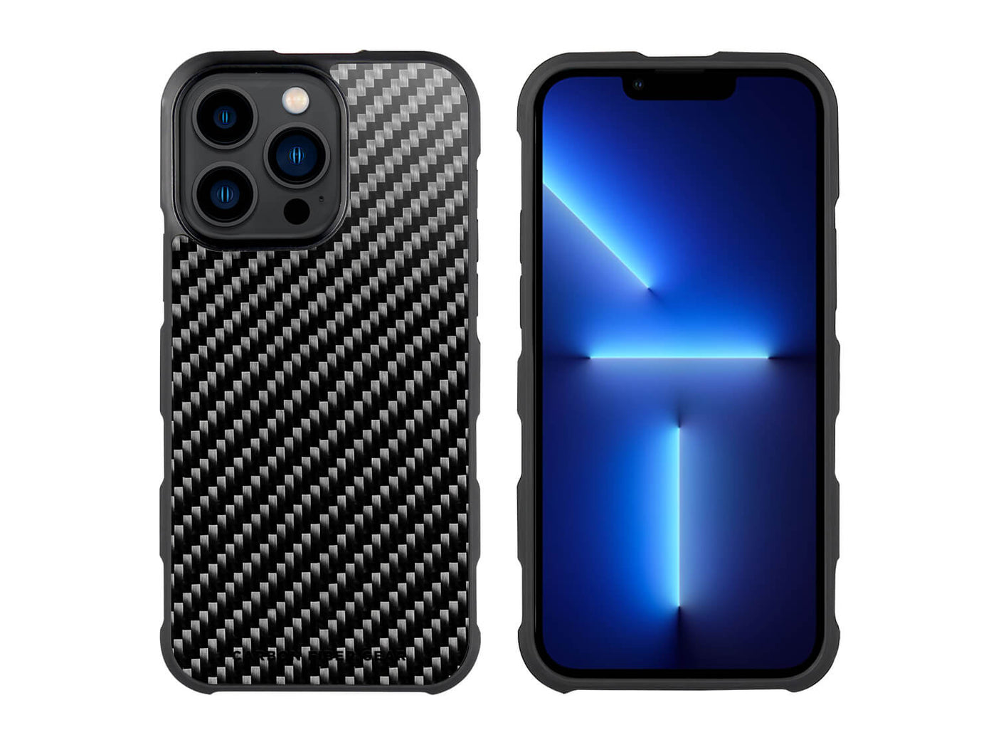 CarboFend Carbon Fiber iPhone 13 Pro Max Case, front and back