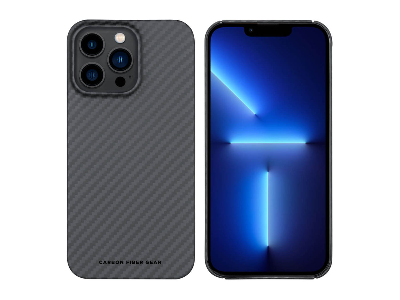 CarboKev 100% Aramid Fiber iPhone 13 Pro Case, front and back