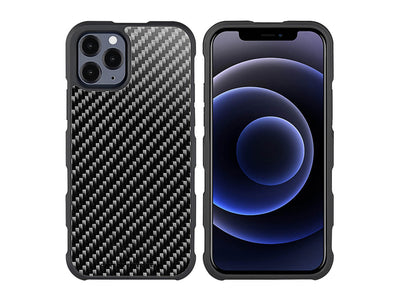 CarboFend real carbon fiber iPhone 12 Pro case, front/back with phone