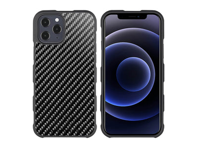 CarboFend real carbon fiber iPhone 12 Pro Max case, front/back with phone