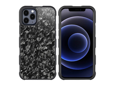 CarboFend forged carbon fiber iPhone 12 Pro case, front/back with phone