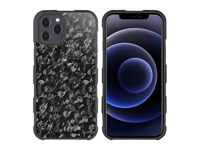 CarboFend forged carbon fiber iPhone 12 Pro Max case, front/back with phone