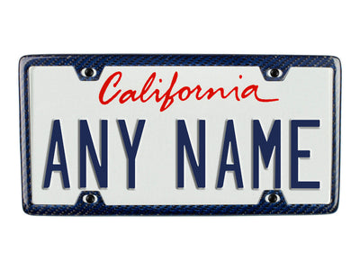 Carbon Fiber / Blue Aramid Fiber License Plate Frame - 4 Holes Minimal
