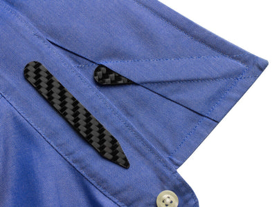 Carbon fiber collar stays installed in dress shirt
