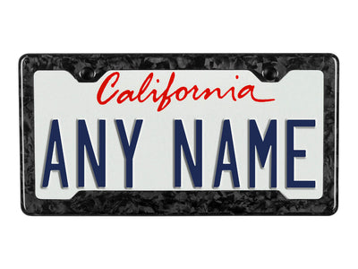 Forged Carbon Fiber License Plate Frame - 2 Holes Angled Bottom with license plate