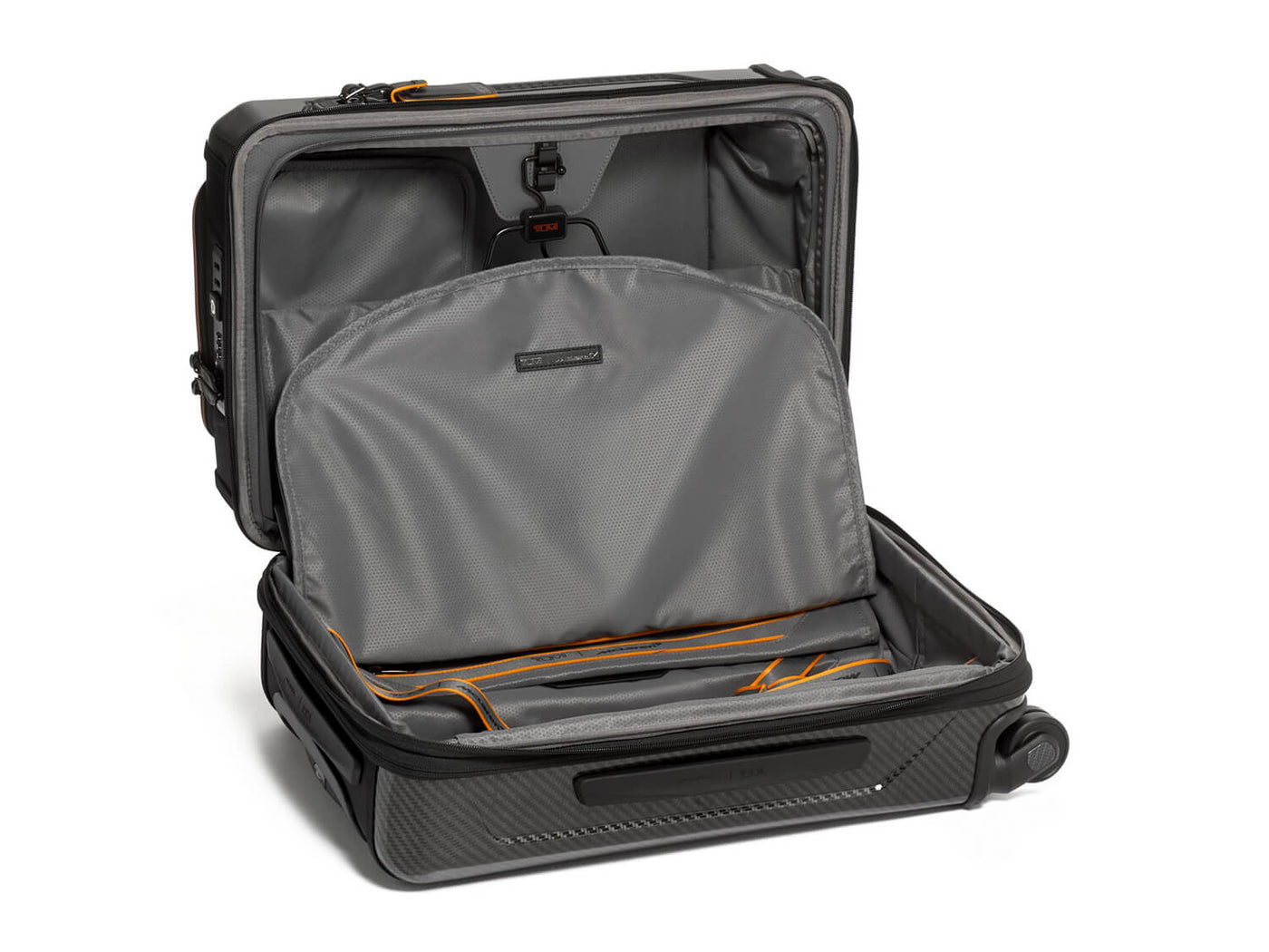 TUMI x McLaren Aero expandable 4 wheel carry-on suitcase, open