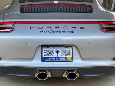 Carbon Fiber License Plate Frame - 4 Holes Minimal - Gloss Finish on Porsche 911 Carrera 4S