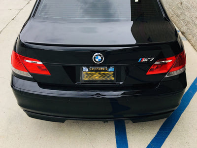 Carbon fiber license plate frame on 7-Series BMW