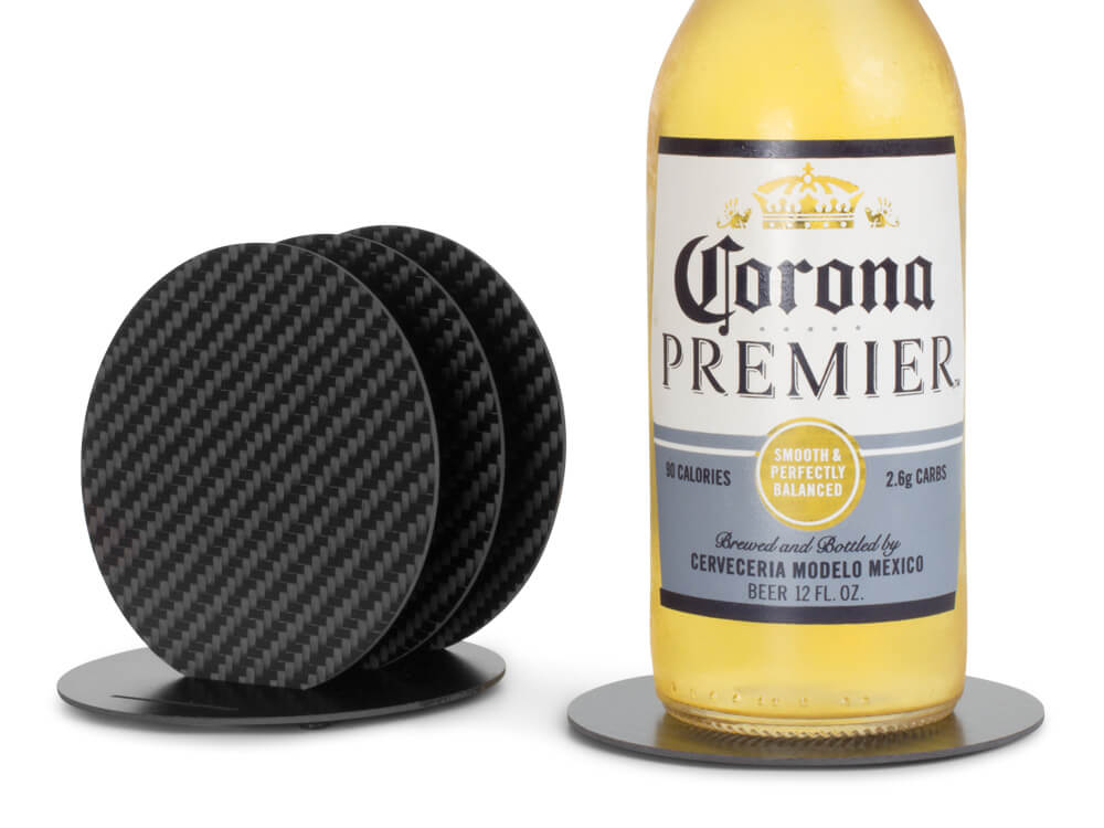 Carbon fiber coasters with a Corona