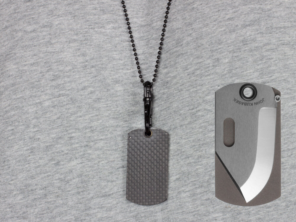 John Kubasek MAG-TAG Folding Dog Tag Knife with Carbon Fiber
