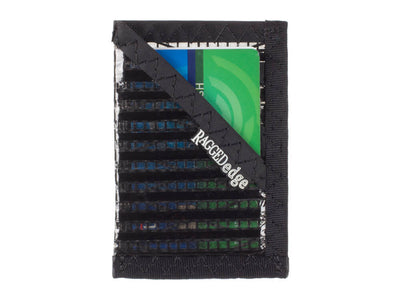 RAGGEDedge Carbon Fiber Sailcloth Card Sleeve ID, front with cards
