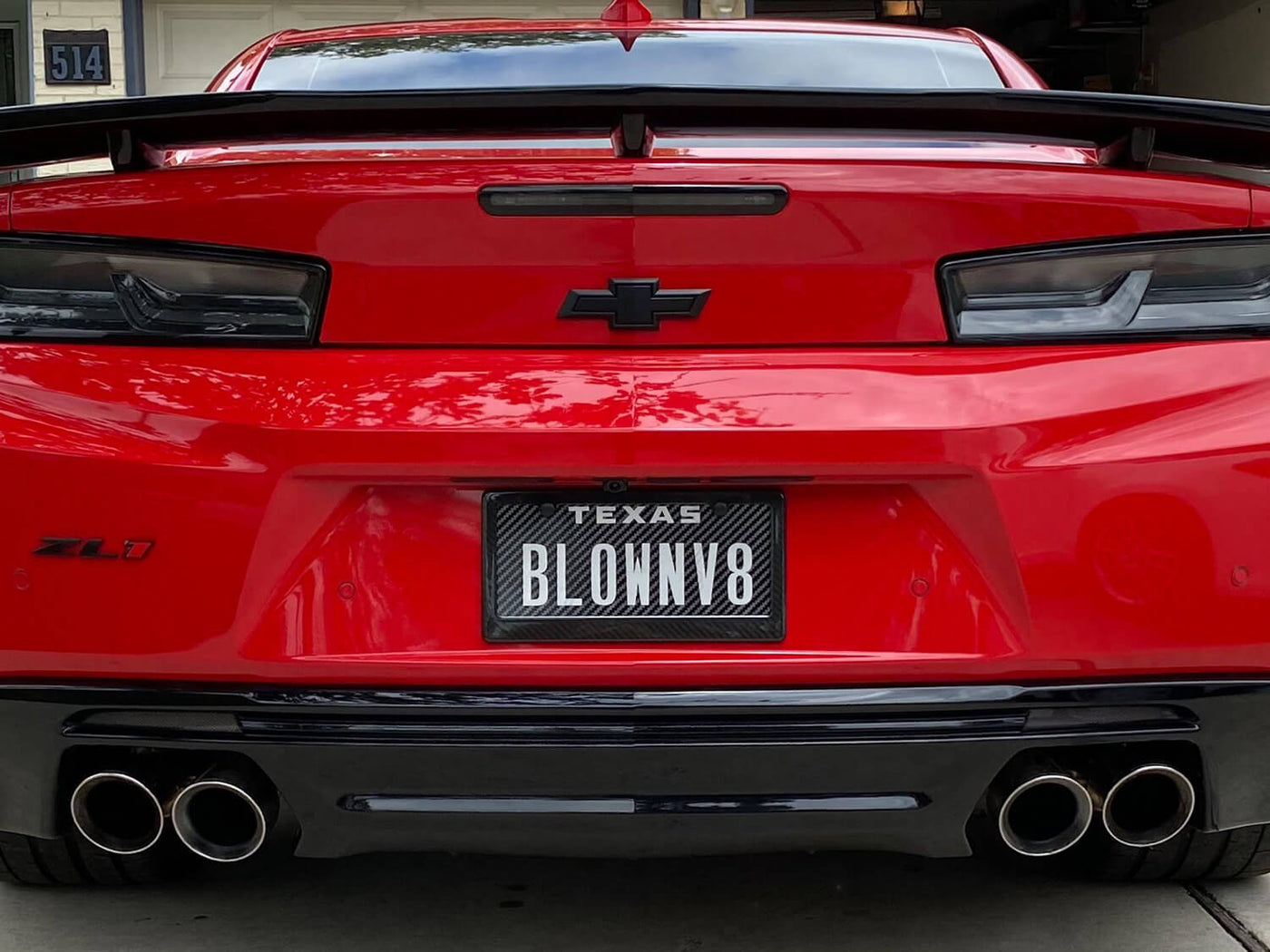 Carbon Fiber License Plate Frame - 2 Holes Wide Bottom - On ZL1 Corvette