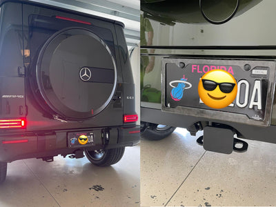Forged carbon fiber license plate frame on 2021 Mercedes G63 AMG