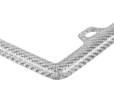 Silver carbon fiber fiberglass license plate frame, up close