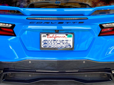 Carbon Fiber License Plate Frame - 2 Holes Wide Bottom - On 2021 Corvette