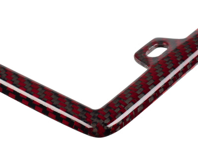 Red carbon fiber aramid fiber/kevlar license plate frame, up close