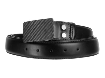 Carbon Touch Black Leather Belt with Carbon Fiber Buckle - Rectangular