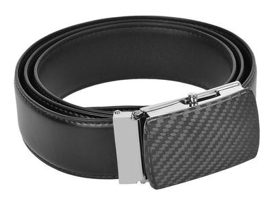 Carbon Touch Black Leather Belt with Carbon Fiber Buckle - Rounded