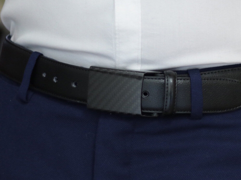 Carbon design belt on suit