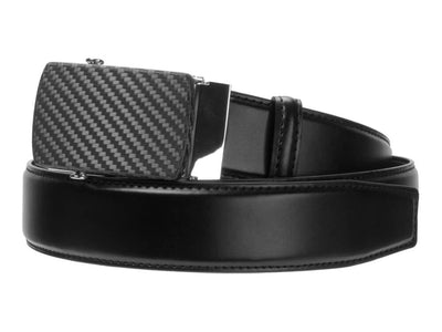 Carbon Touch Black Leather Belt with Carbon Fiber Buckle - Rounded